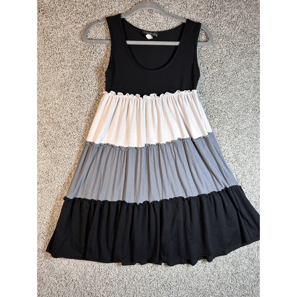 French Atmosphere‎ Colorblock Tiered Dress Size S Black Gray Sleeveless Stretch